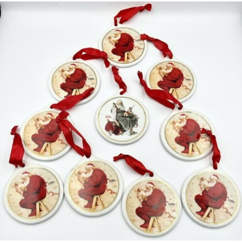1998 Eckerd Norman Rockwell Santa At The Map Porcelain Ornament Lot Of 10